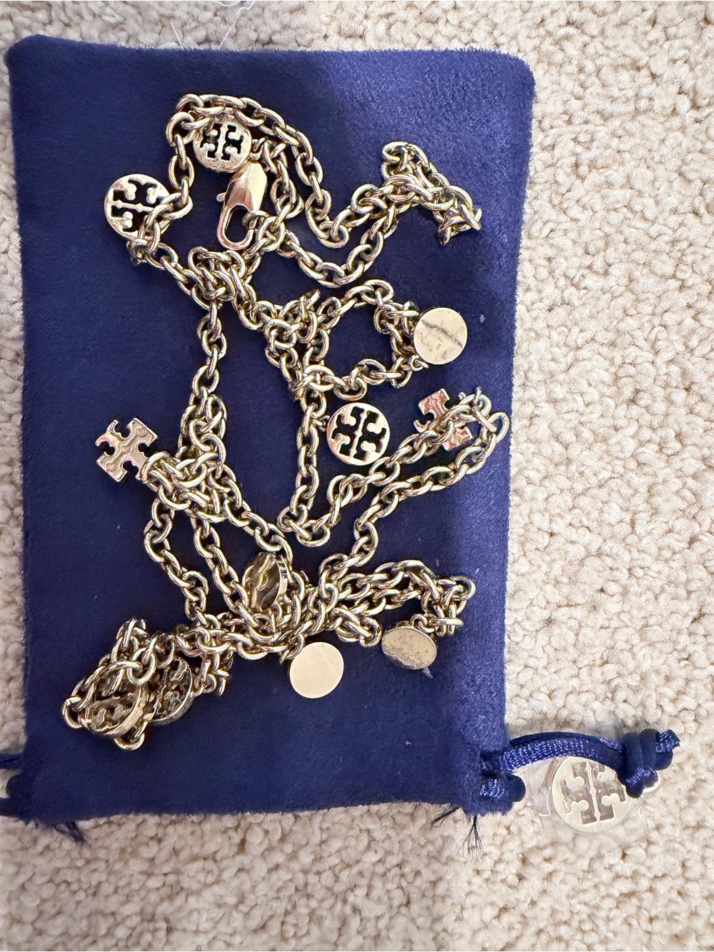 Tory Burch Gold Logo Charm Chain Necklace